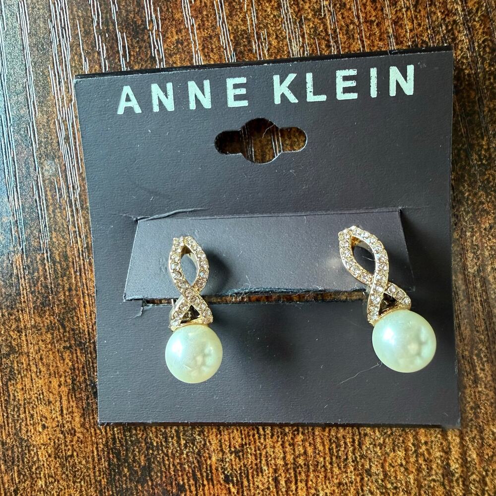 Anne Klein Gold-Tone and Imitation Pearl Huggie Drop Earrings